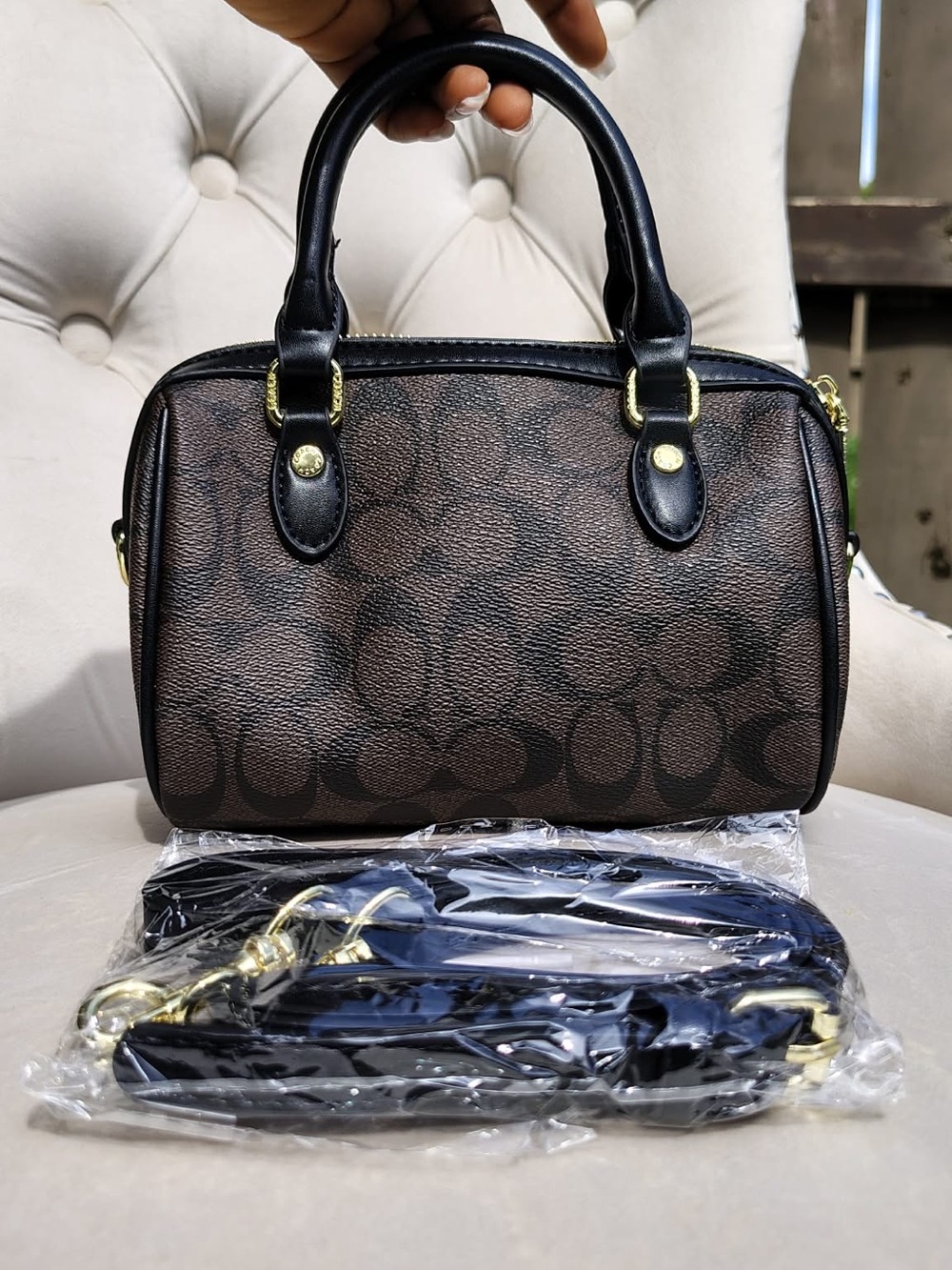 Coach Brown & Black Mini Satchel with Gold Hardware - Picture 4 of 6